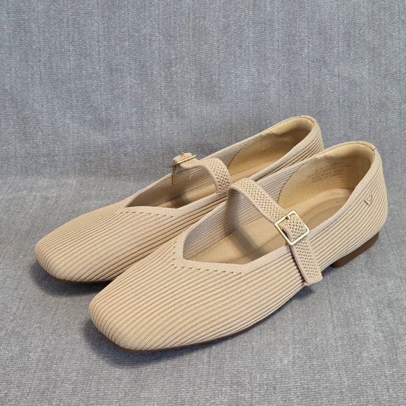 Vivaia Shoes - Vivaia Margot Square Toe Mary Jane Flats Women 9-9.5 Almond Beige Ribbed Knit